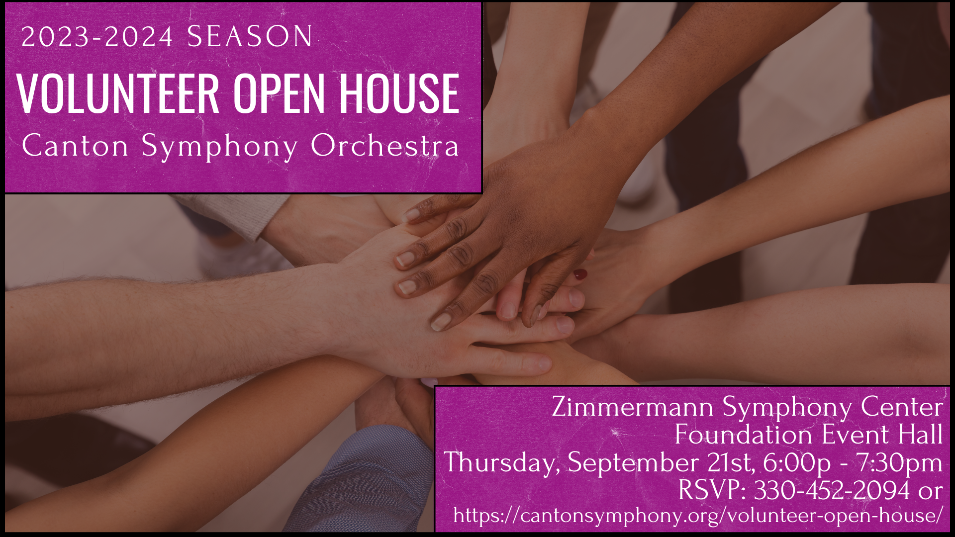 Graphic depicting information for the CSO Volunteer Open House on September 21st.